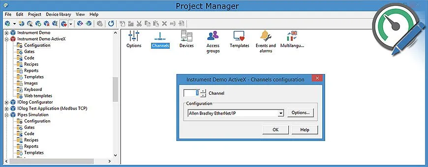Tela do Project Manager, o ambiente de desenvolvimento Scada integrado