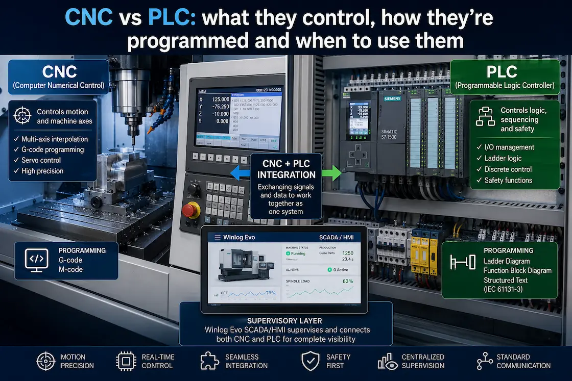 CNC vs PLC: what they control, how they are programmed and when to use them