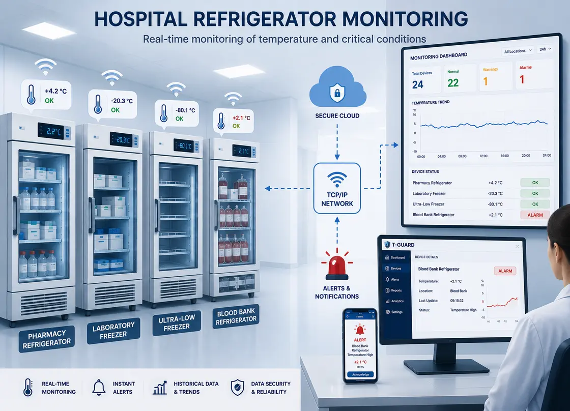 Continuous monitoring of medical devices in hospitals and research facilities
