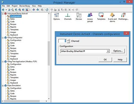 Tela do Project Manager, o ambiente de desenvolvimento Scada integrado