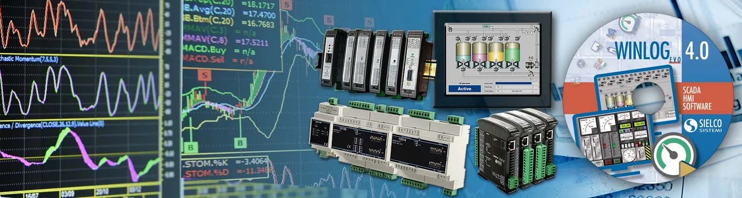 Diferentes módulos de E/S modbus conectados ao sistema scada para criar gráficos complexos