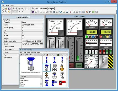 Tela Template Builder, ferramenta para criação de templates e exibição de páginas para sistemas scada